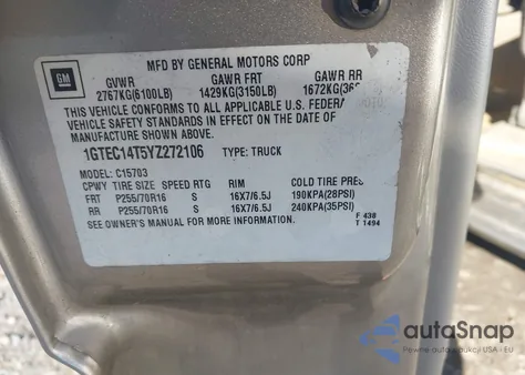 2000 GMC Sierra 1500 Sle z USA, uszkodzony, nr VIN 1GTEC14T5YZ272106